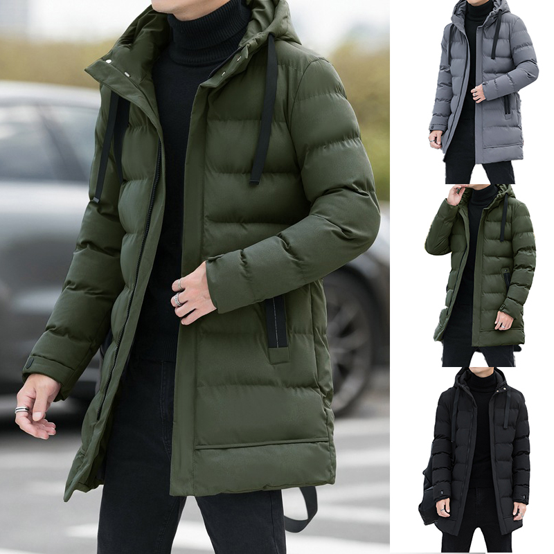 Männer Warme Lange Puffer Jacke Verdicken Stepp Mid-länge Mit Kapuze Mantel Winter Casual Puffer Jacke Outwear Mantel Mantel Parka
