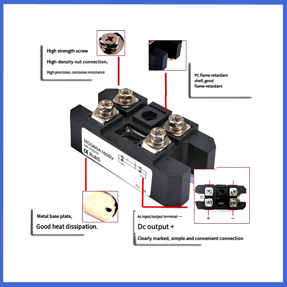 Módulo monofásico do retificador da ponte, MDQ60-16, MDQ40A, 60A, 600V, 800V, 1000V, 1200V, 1400V, 1600V, 1800V, 2000V, 2500V, m340
