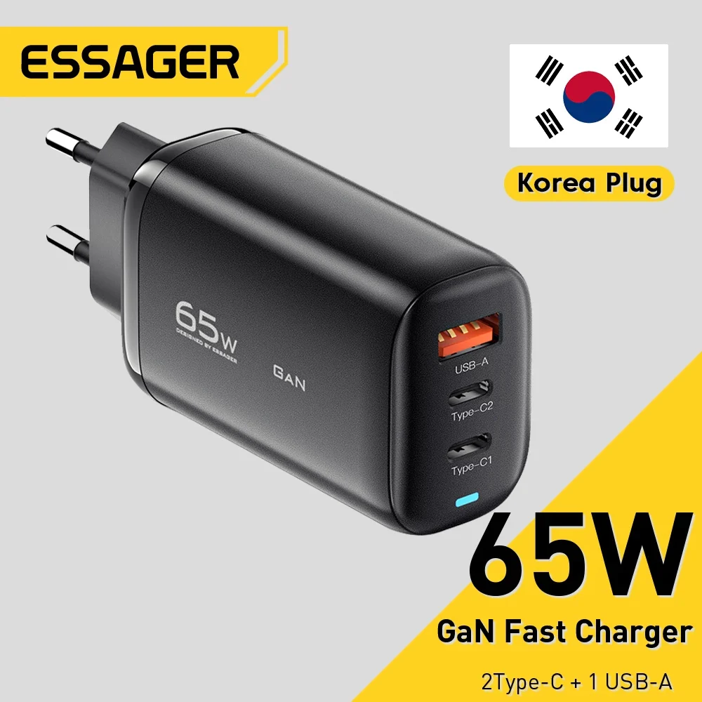 Essager 65W Hàn Quốc Cắm Cổng USB Loại C GaN Sạc Cho Laptop PD Sạc Nhanh Cho iPhone 14 13 12 pro Macbook Samsung Adapter Sạc