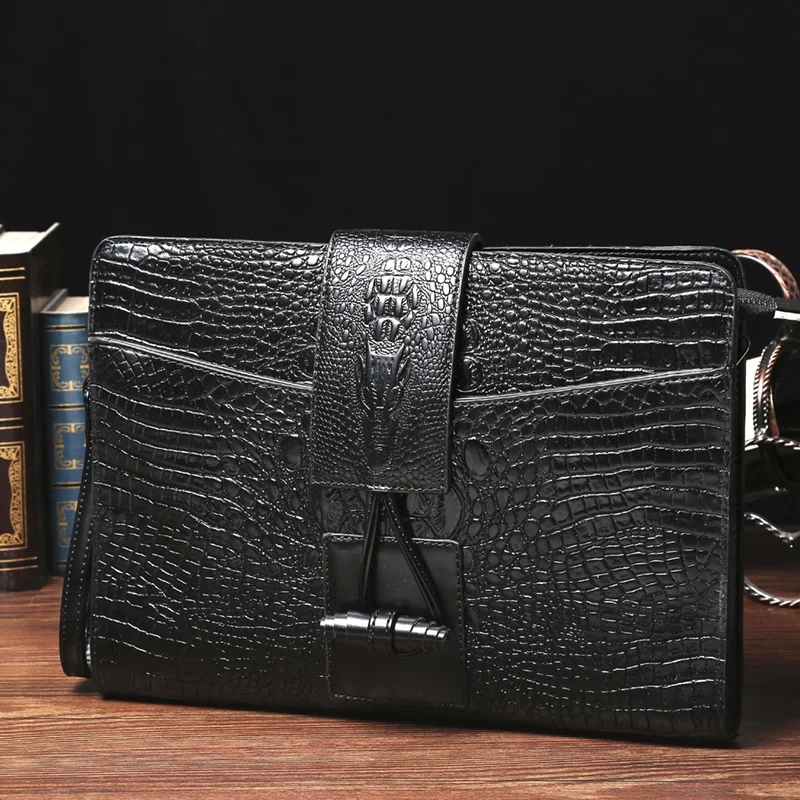 Bolso de mano de gran capacidad para hombre, Cartera de cuero de diseñador para teléfono, marca famosa de lujo, 2024