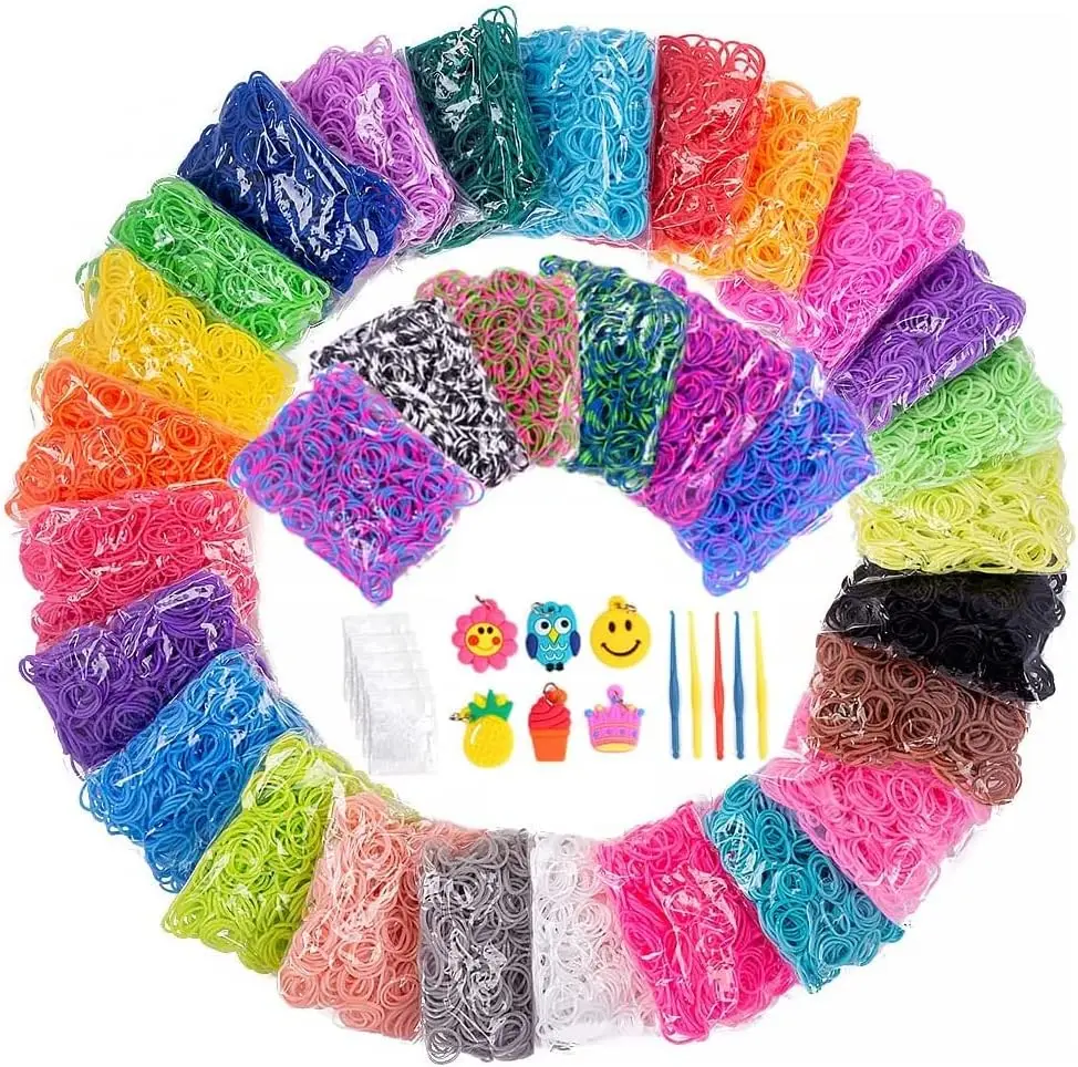 600 Stück + Webstuhl-Gummiband-Nachfüllset in 31 Farben, Armbandherstellungsset für Kinder, Weben, DIY, Basteln, Geschenk mit Webstuhlbändern, Spielzeug