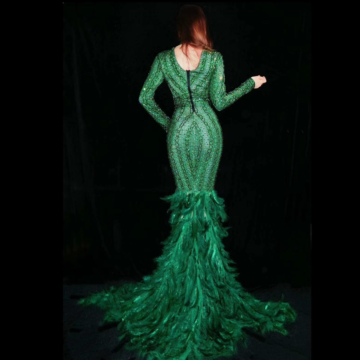 女性のためのグリーンパーティーのためのマーメイドドレス,豪華なイブニングドレス,カクテルドレス,ロングドレス,ステージドレス,w2301028