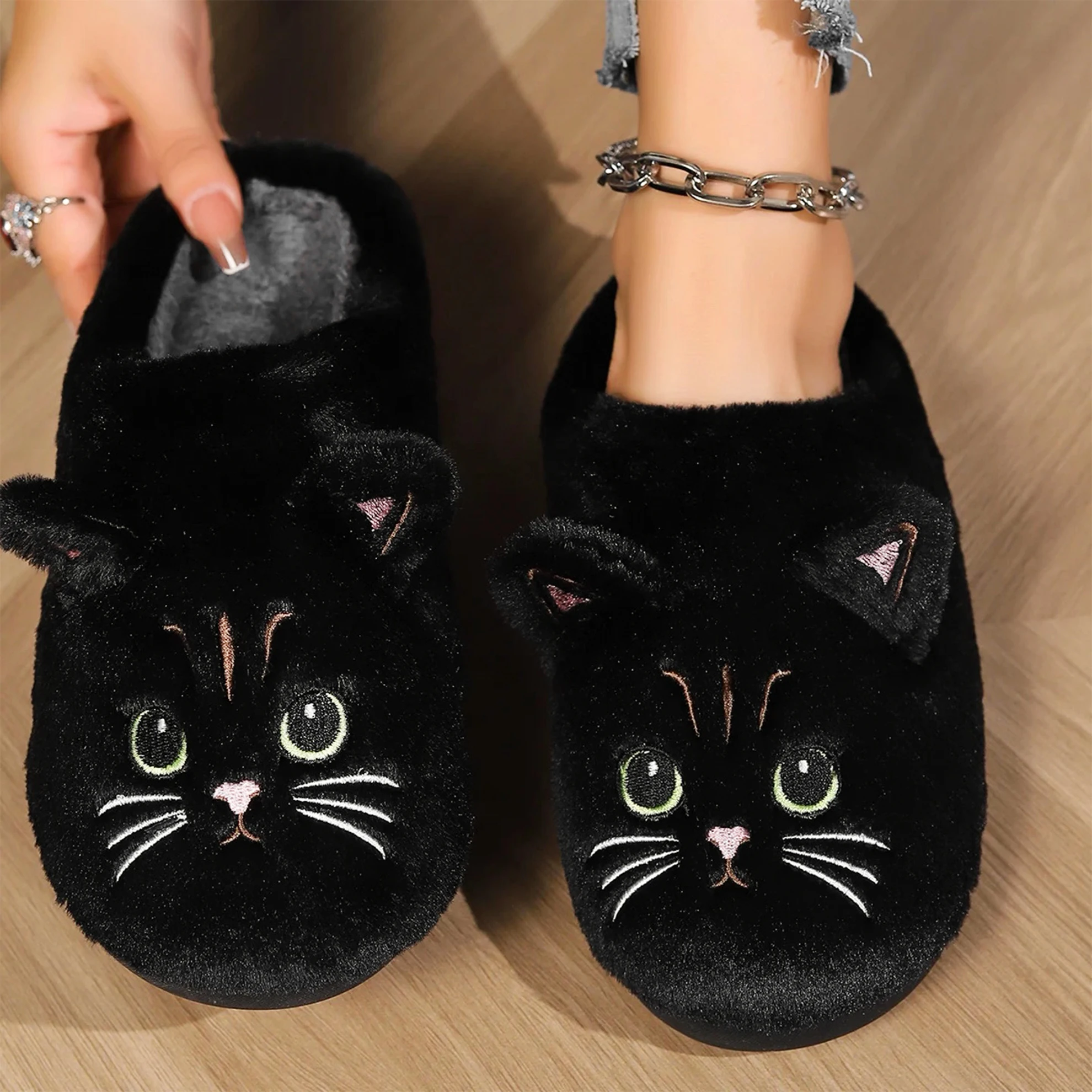 Chinelos de pelúcia para casa, design fofo em forma de gato, presentes casuais para membros da família, casais, amantes de gatos, mulheres