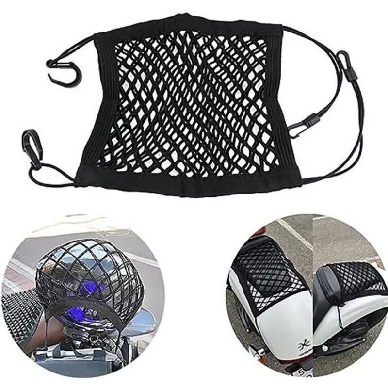 Motorcycle Cargo Net High Elastic Double Layer Motorcycle Net for Helmet Storage 10"X11" Bungee Cargo Net with Hooks Luggage Net