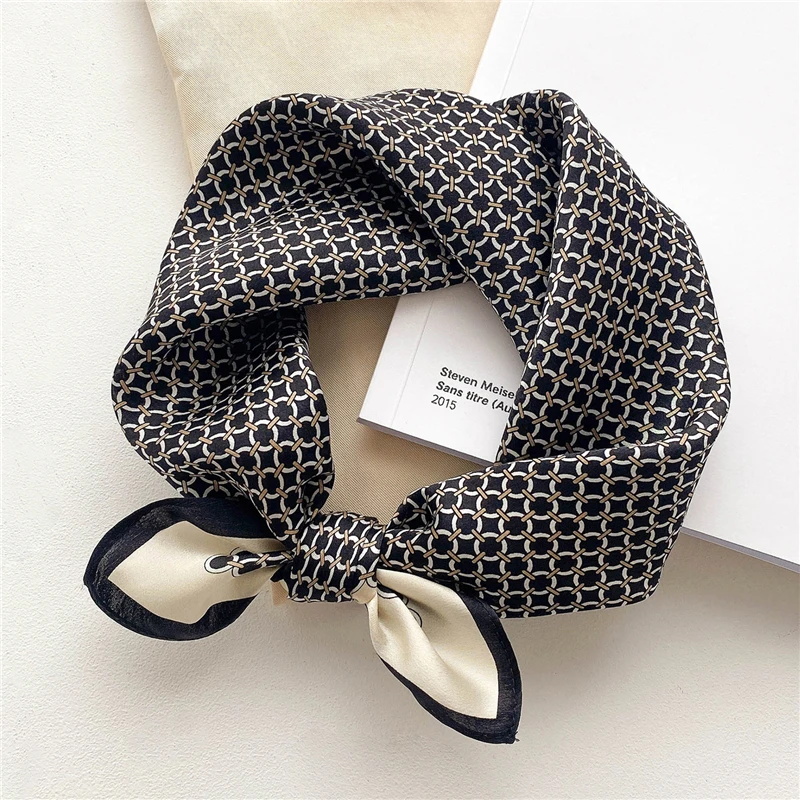 Diadema de seda 100% de lujo para mujer, pañuelo pequeño de 53x53cm para el pelo, estampado a mano, Fular