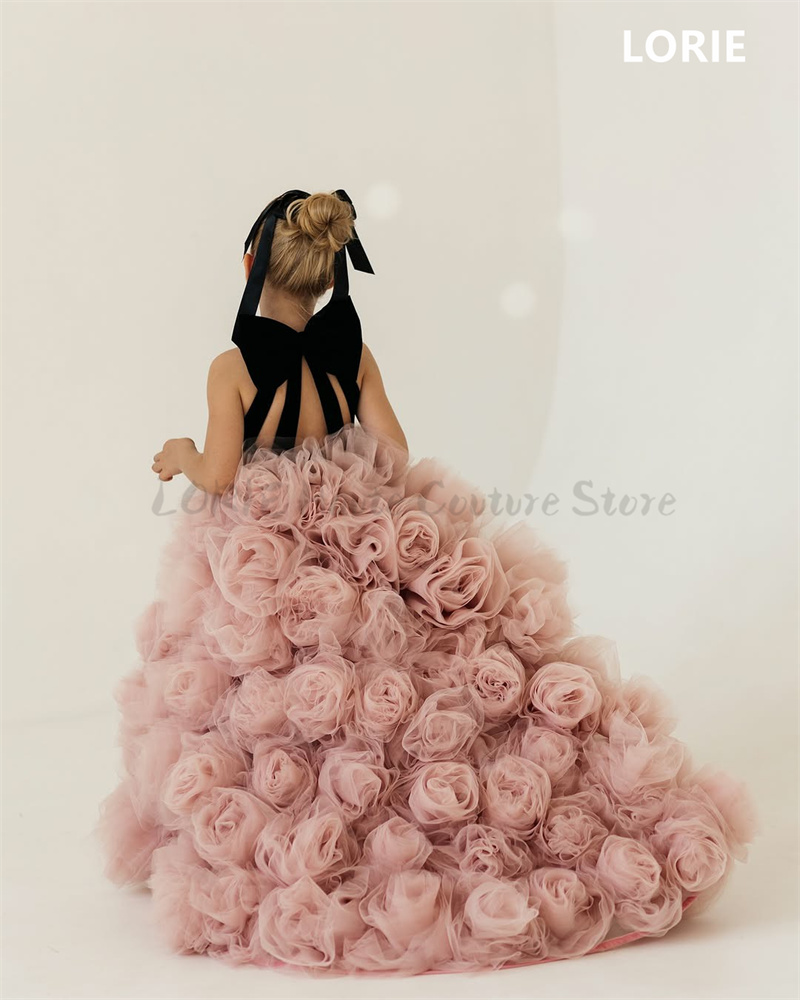 LORIE A-Line ชุดเดรสดอกไม้แขนกุด Appliques สีชมพูชุดเด็กผู้หญิงชุดวันเกิดคริสต์มาสของขวัญที่กําหนดเอง 2025