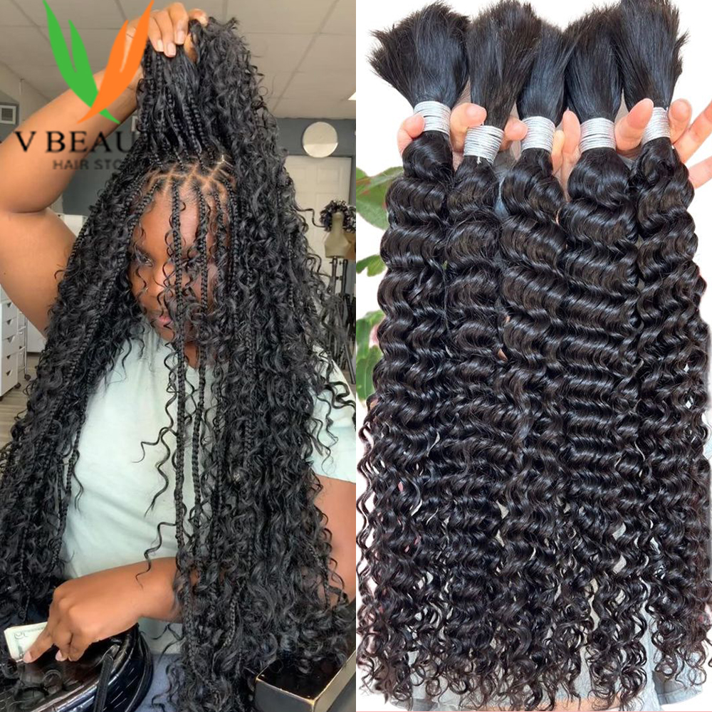 V Beauty Water Wave Bulk Echthaar Flechthaar für Boho-Zöpfe Haarbündel zum Flechten Natürliche Farbe Echthaar für Frauen
