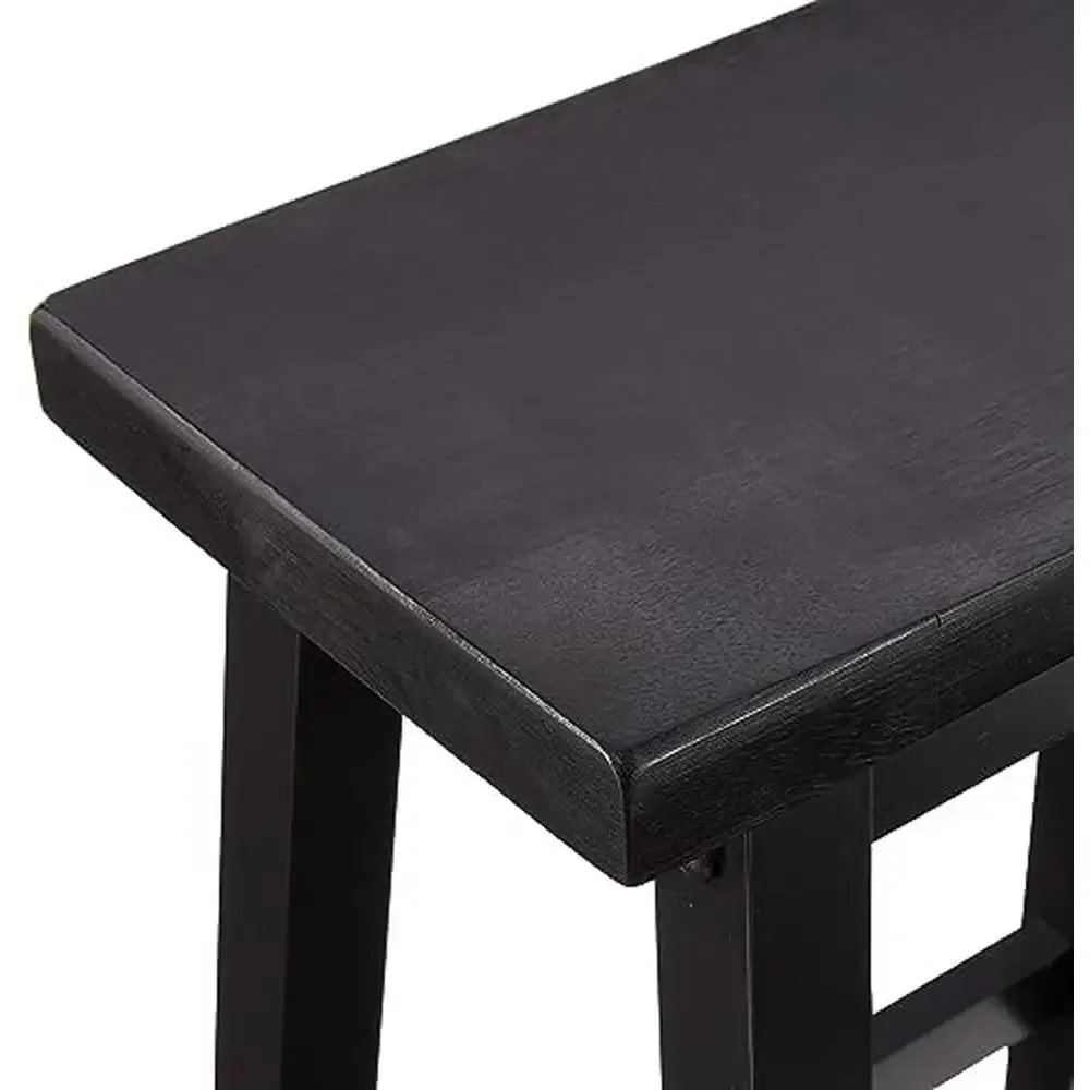 Set of 2 Black Solid Wood Saddle-Seat Counter-Height Kitchen Island Bar Stools 24-Inch Height A-Frame Design 300lb Capacity