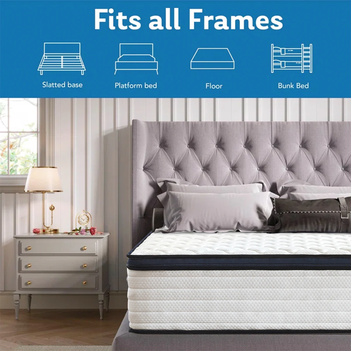 Queen Size Mattress Gel Memory Foam Hybrid Mattress , Pressure Relief, Medium Firm Comfort, Motion Isolation, Mattress in a box