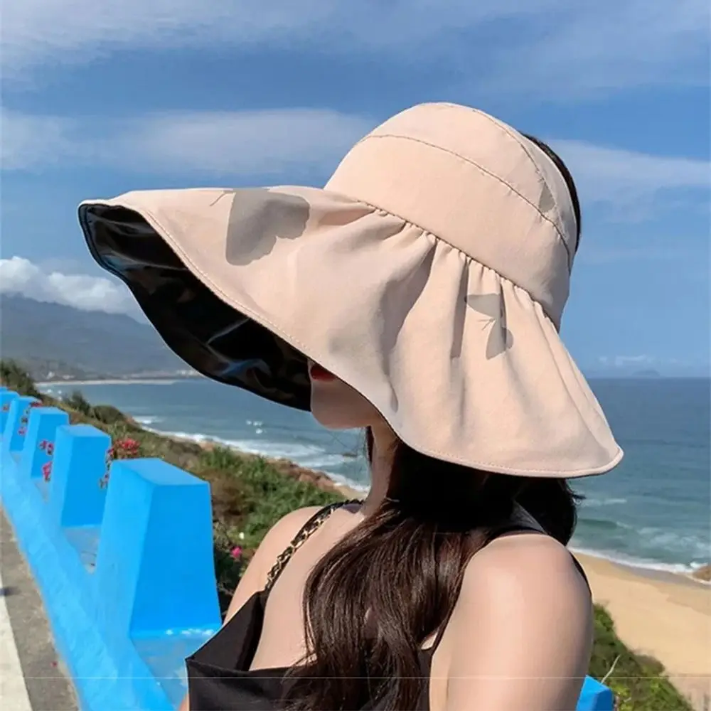 Protección UV visera grande sombrero para el sol tapa vacía ala ancha gorra de sol de verano plegable estilo coreano protector solar sombrero de cubo pesca