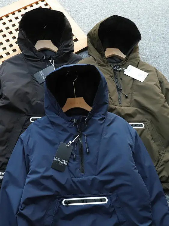 Jaqueta de Aodão Reforçada para Homens, à Prova de Vento e Resistente à Água, com Capuz, Casual, Ajuste Solto, Fechamento c...