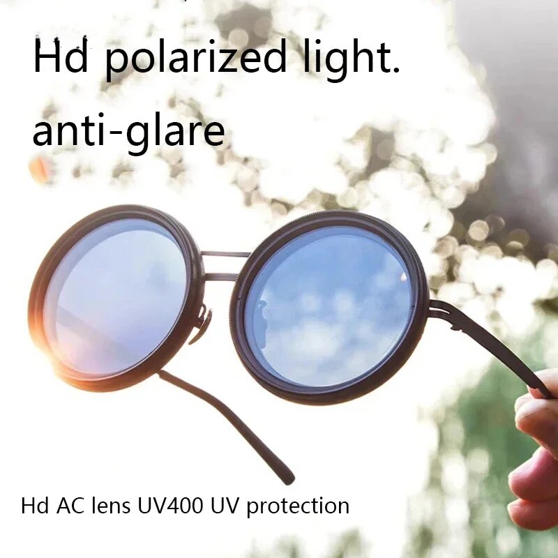 Gafas de sol con atenuación ajustable ND9 hechas a mano, gafas de sol de conducción polarizadas UV400 para pesca al aire libre para hombre, redondas Retro Punk para mujer