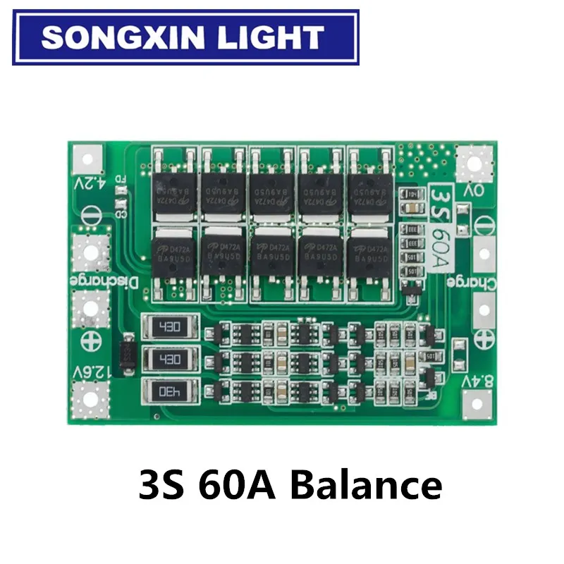 2S 3S 4S 20A 40A 60A Li-Ion LITHIUM แบตเตอรี่แผงป้องกันเครื่องชาร์จ 18650 BMS เจาะมอเตอร์ 11.1V 12 V/14V 16.8V เพิ่ม/Balance