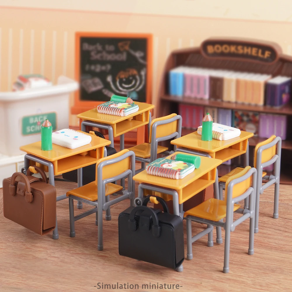 Mini aula casa delle bambole sedia da scrivania lavagna set da gioco scolastico in miniatura accessori per mobili decorazione modello per regalo giocattolo per bambini