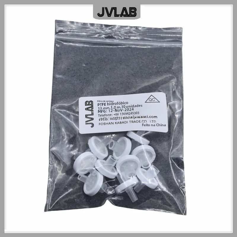 Filtro de seringa hidrofóbico PTFE Ruhr Diâmetro de bloqueio 13mm 0,22 0,45 0,8 1 1,2 3 5 10 mícrons Filtro de agulha de filtragem 10/PK