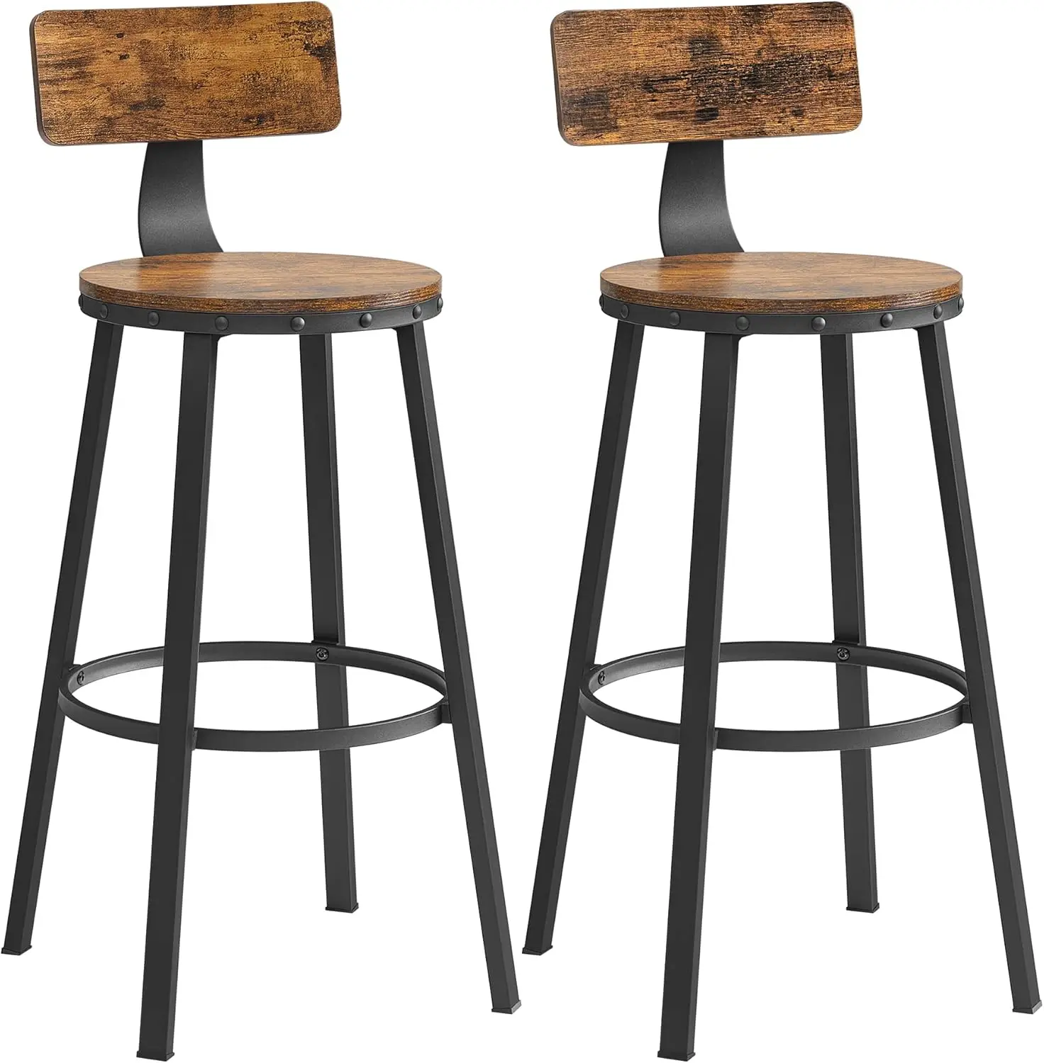 Barhocker, Set of 2, Barstuhl, Küchenstuhl mit Metallgestell, Sitzhöhe 73 cm, einfache Montage, Vintage-Braun-Schwarz LBC026B01V1