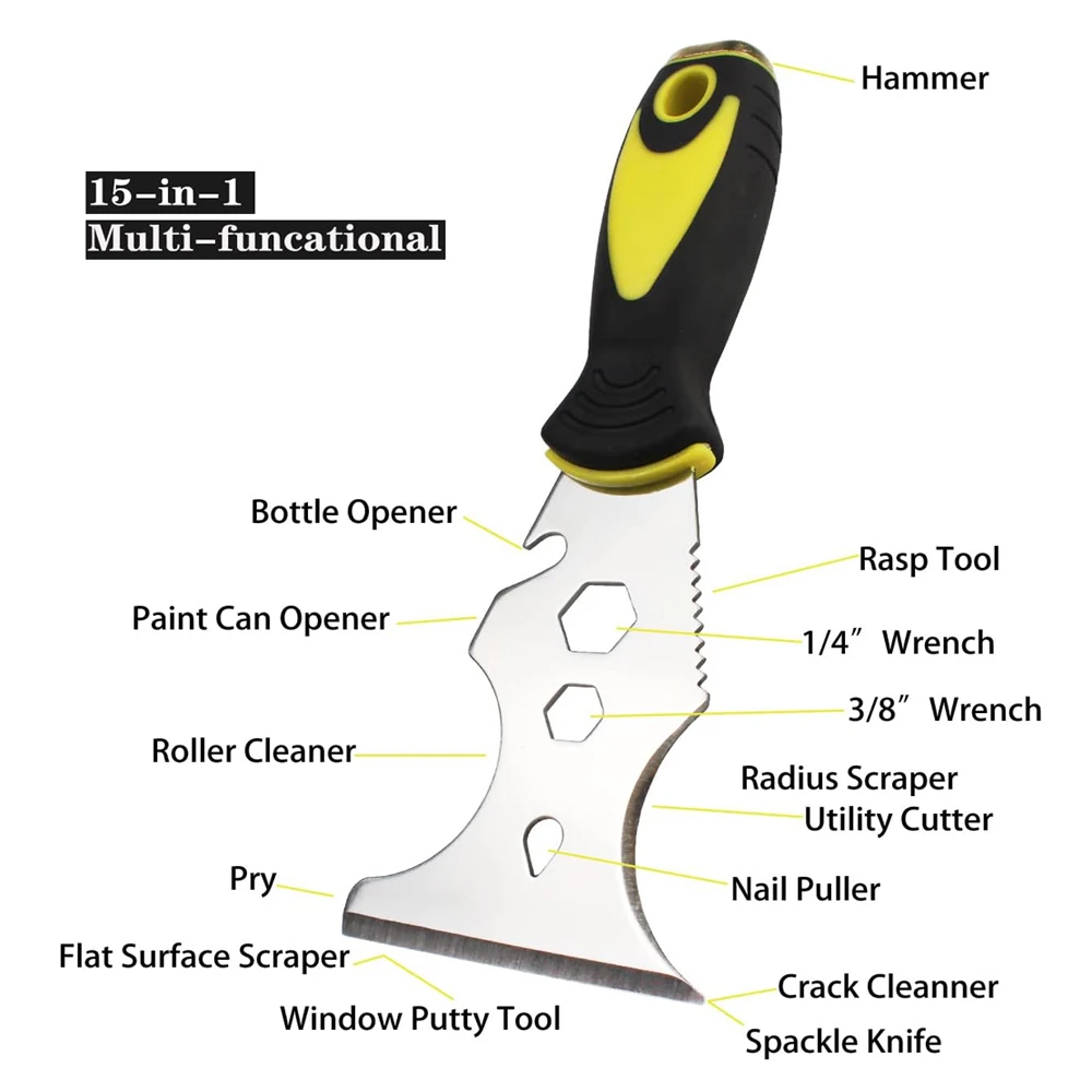 15-In-1 Multiใช้Putty KnifeสีสแตนเลสScraperเครื่องมือวอลล์เปเปอร์เปิดทําความสะอาดลูกกลิ้งสีบ้านDIY