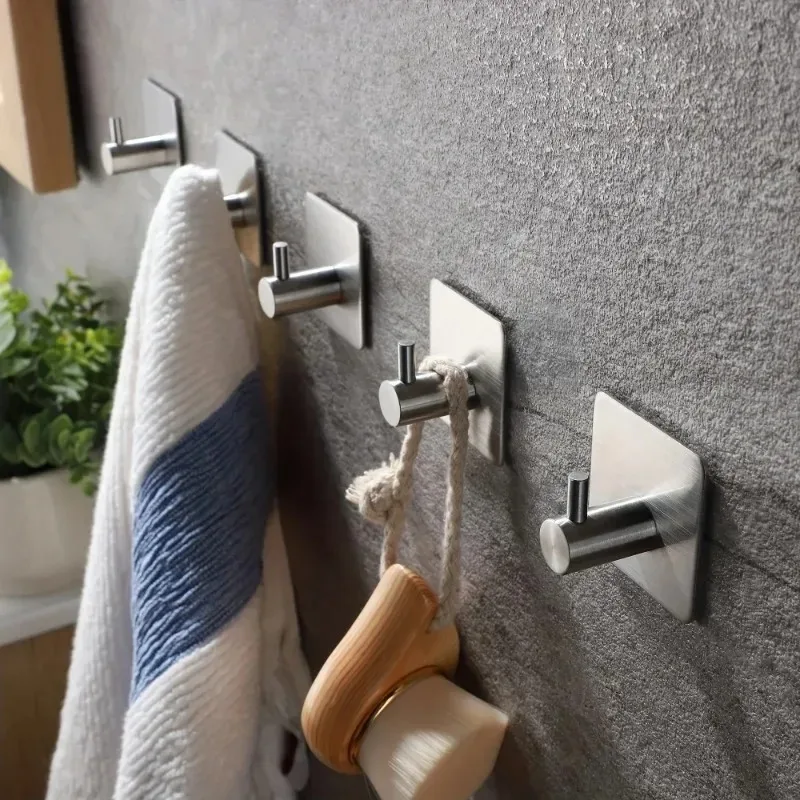Ganchos de toalla autoadhesivos de acero inoxidable 304, ganchos de pared adhesivos para el hogar, abrigo, bata, accesorios de organización de baño, 4 Uds.