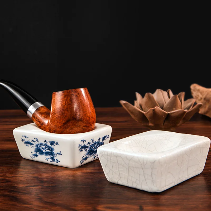 Unit Penyangga Pipa Keramik Porselen Biru dan Putih Retak Retro Penyangga Rak Pipa Penyangga Pajangan Gaya Cina