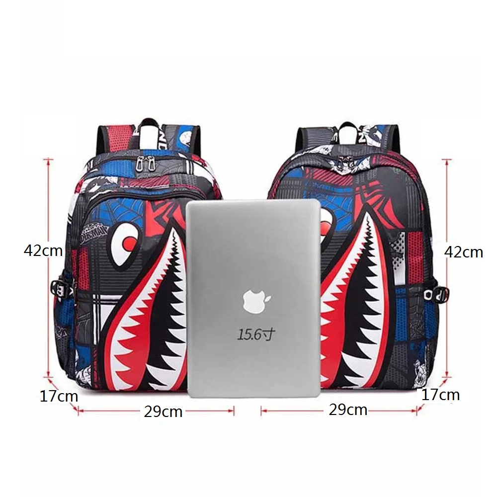 Cool shark mouth prints bagpack boy camuflaje bolsas universitarias unisex mochilas escolares impermeables bolsas de gran capacidad para estudiantes