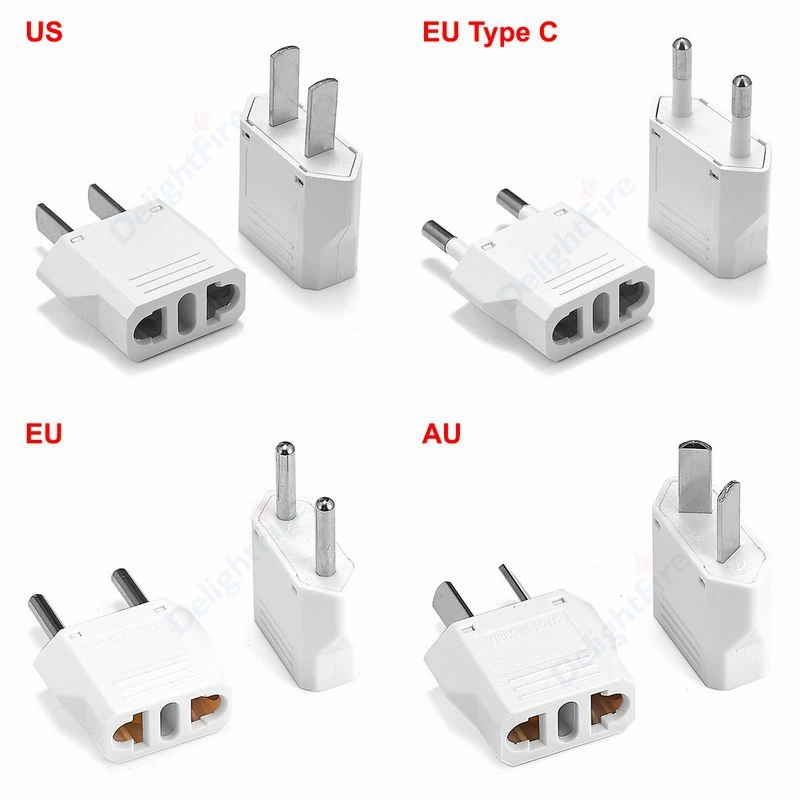 Adaptador de enchufe KR blanco de EE. UU. AU a UE, adaptador de corriente de viaje europeo de 2 pines, convertidor de CA, enchufe eléctrico CE