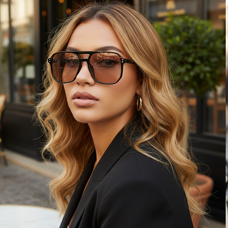 New Style Square-framed Sunglasses With Metallic Studs, Women's Double-rimmed Retro Style Sunglasses 8618