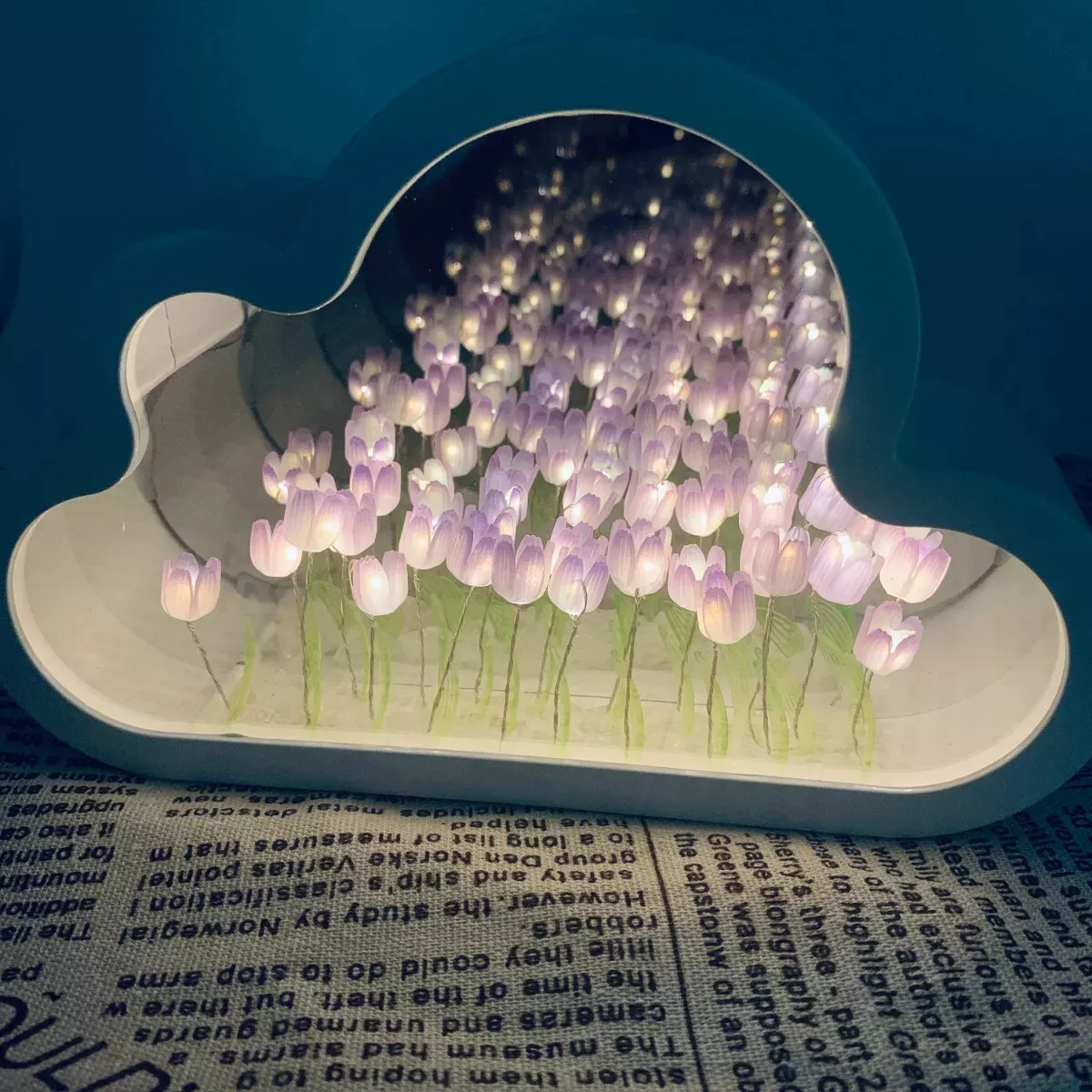 Kreative Tulpe 3d Wolke Meer von Blumen führte Nachtlicht Lampen Spiegel Würfel handgemachte DIY Atmosphäre Weihnachts geschenk Schlafzimmer Dekor