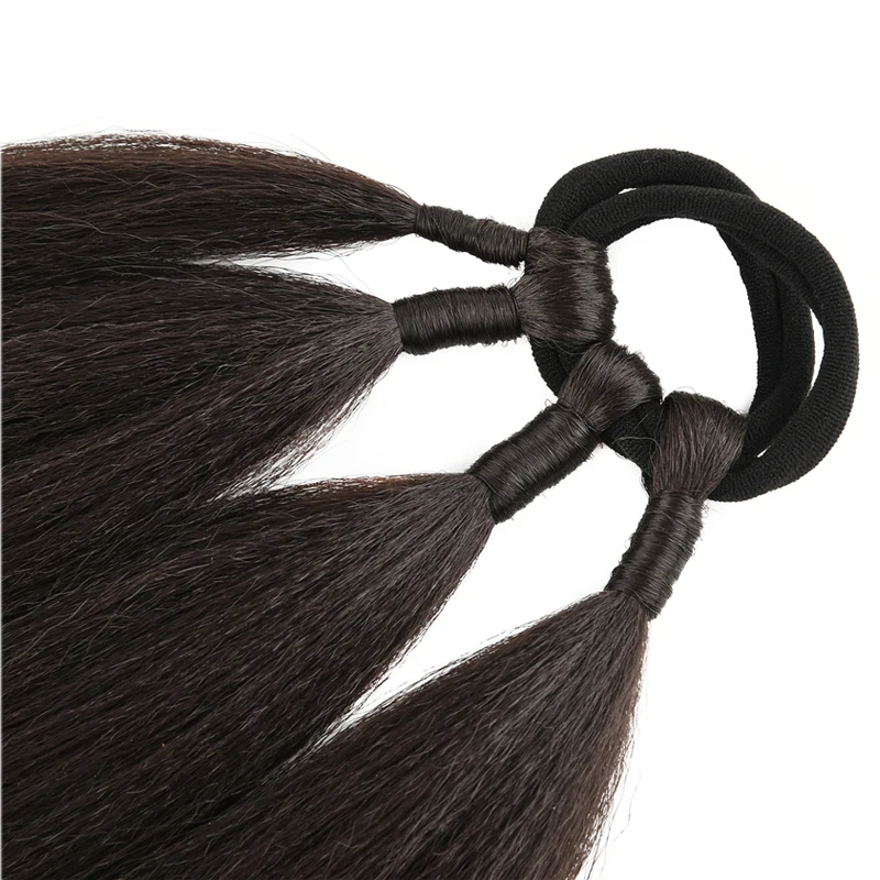 26/34 polegada sintético longo trançado rabo de cavalo extensões de cabelo sintético tranças de boxe envoltório em torno de chignon cauda com faixa de borracha