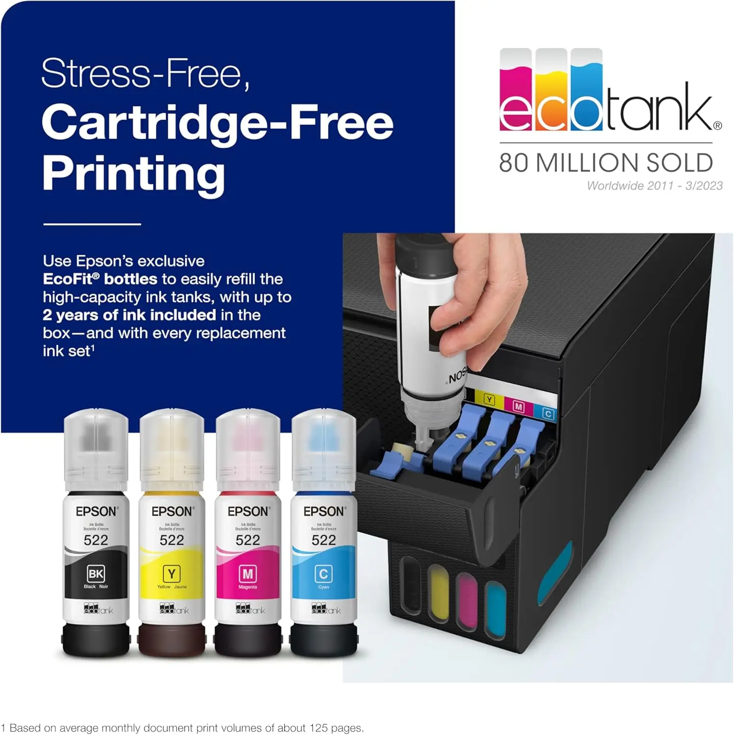 EcoTank ET-2400 Wireless Color All-in-One Cartridge-Free Supertank Printer with Scan and Copy– Easy,Everyday Home Printing,Black
