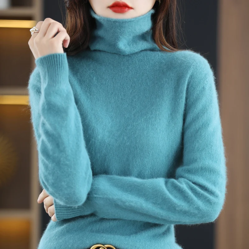Nerz-Kaschmirpullover mit Florkragen für Damen, Strickpullover, Hemd mit lockerer Basis, Basic-Oberteile, modischer Pullover, Herbst-Winter 2024