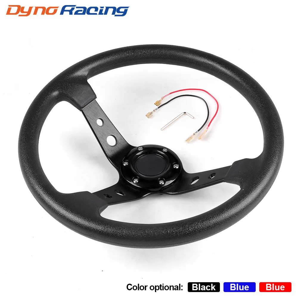 Volante de corrida de carro de couro pu, 14 polegadas, 350mm, liga de alumínio, prato de milho profundo, esporte, deriva, volante universal