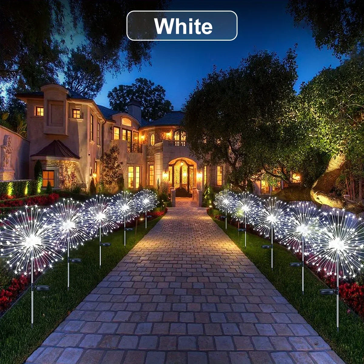 ใหม่ 60LEDs ดอกไม้ไฟพลังงานแสงอาทิตย์ไฟกลางแจ้งกันน้ำสวนพลังงานแสงอาทิตย์ไฟ 8 โหมดพร้อมรีโมทคอนโทรลตกแต่งแสง