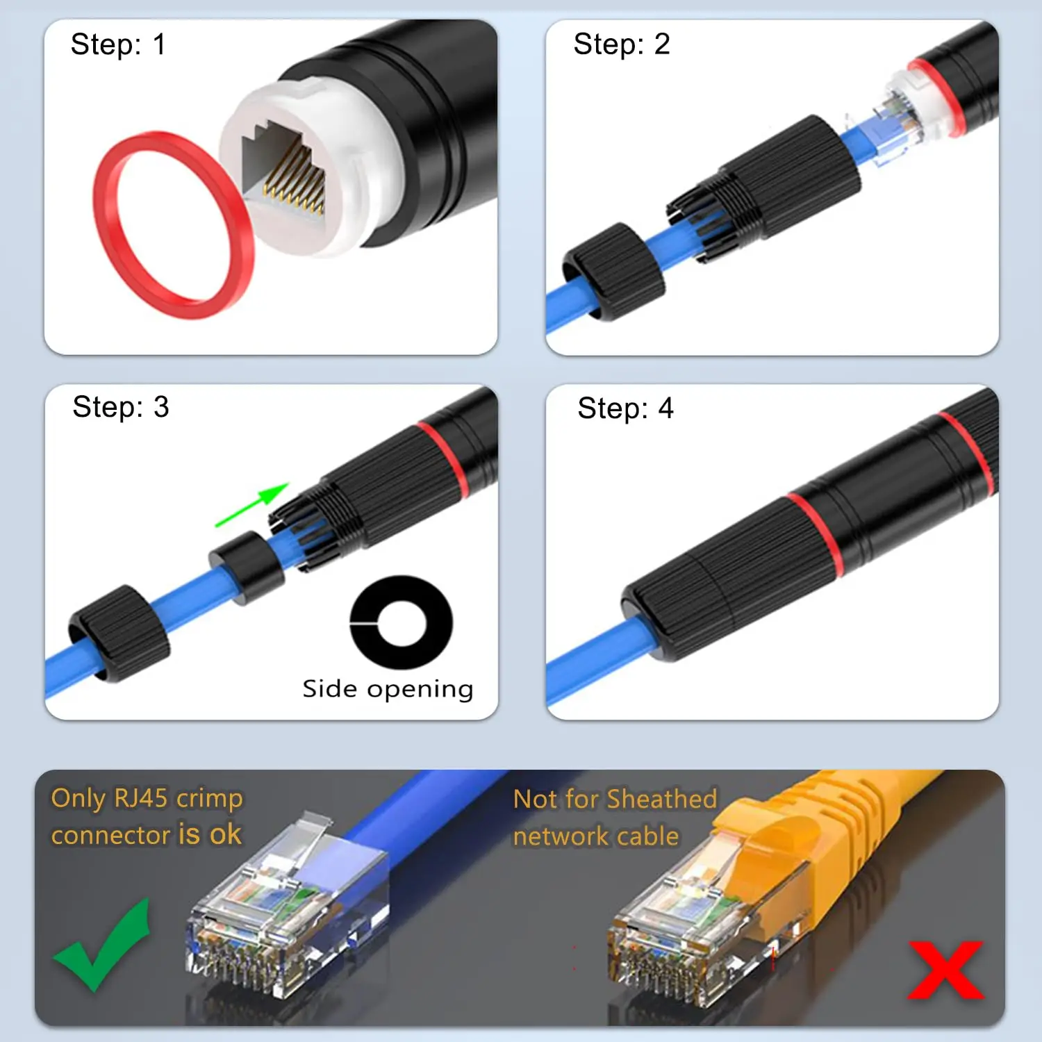 Conector rj45 à prova d'água ip67, cabo de rede ethernet, acoplador externo, adaptador de acoplador lan fêmea para cat5e cat6