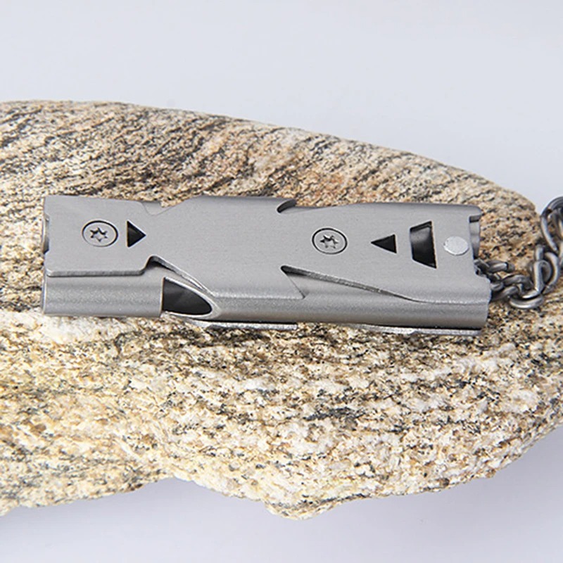 Sifflet Portable d'extérieur en alliage d'aluminium 180 db, Double Tube, sauvetage d'urgence SOS, Kit d'outils de survie de sécurité, équipement de Camping