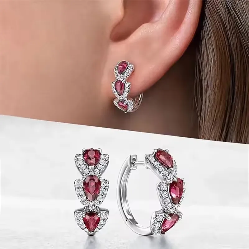 หยดเงาอัญมณีสังเคราะห์ตกแต่ง Hoop ต่างหู Elegant Simple สไตล์จัดเลี้ยงหูเครื่องประดับของขวัญหญิง