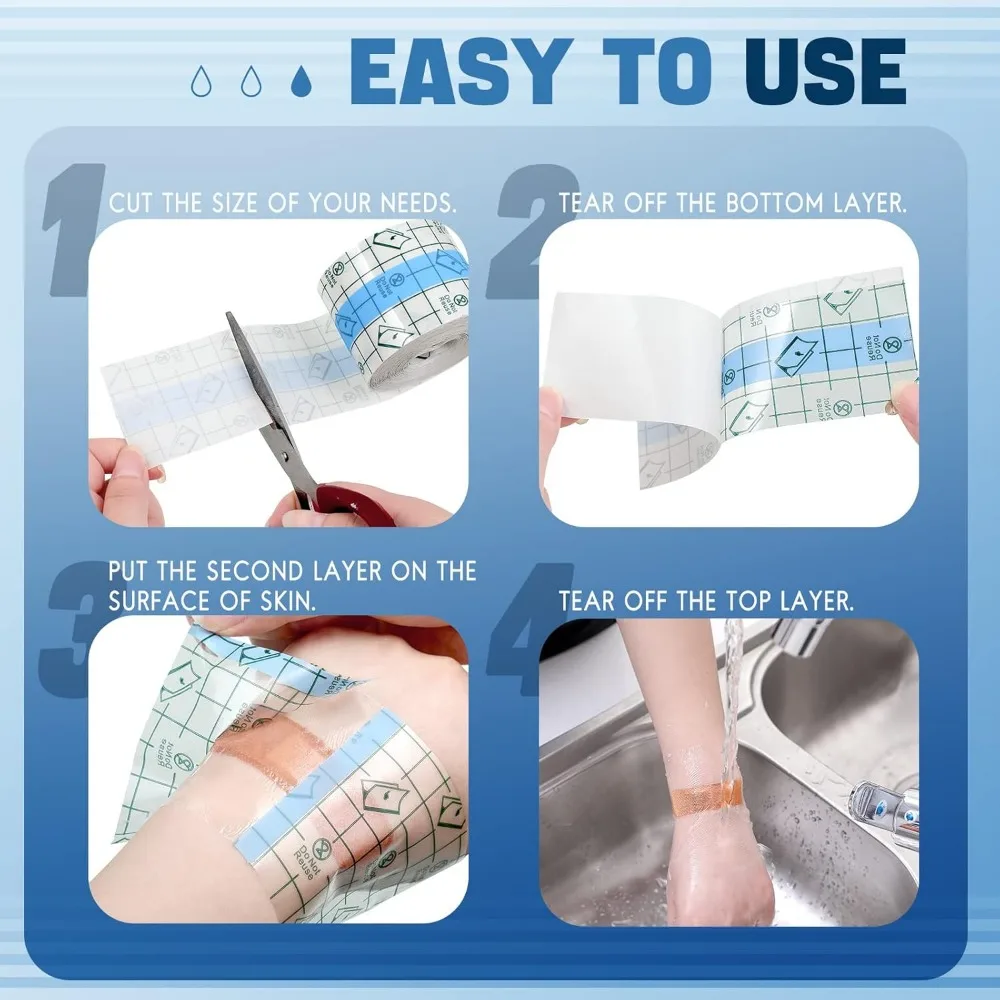 Bendaggio adesivo elasticizzato impermeabile Pellicola protettiva trasparente trasparente per medicazione Nastro per benda di copertura usa e getta per tatuaggi Doccia