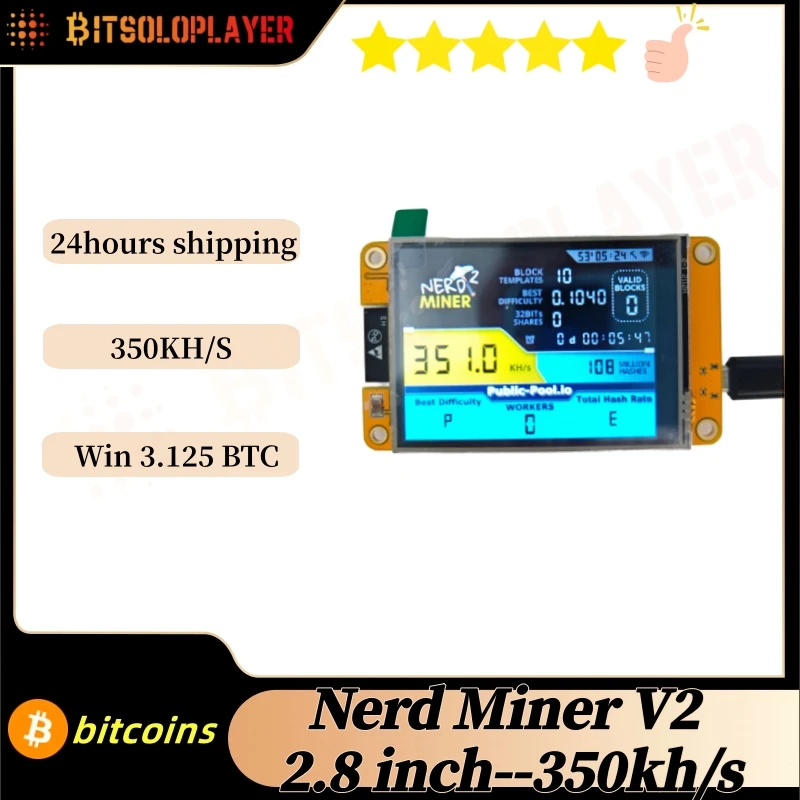 Bitcoin Miners nerdminer V2 2.8 polegadas 350kh/s ESP32-2432S028R Inteligente Display LCD Crypto Solo Lottery BTC Miner Bitcoin Miner
