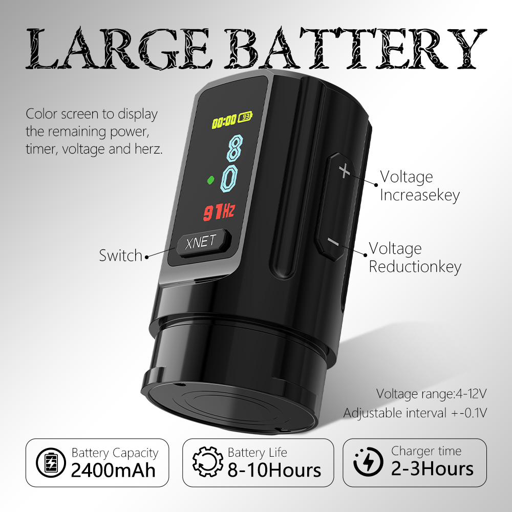 XNET Vipera ワイヤレスタトゥーマシンキット 調整可能なストローク 2.4-4.2mm OLED ディスプレイ 60 個混合タトゥーカートリッジ タトゥーアーティスト用