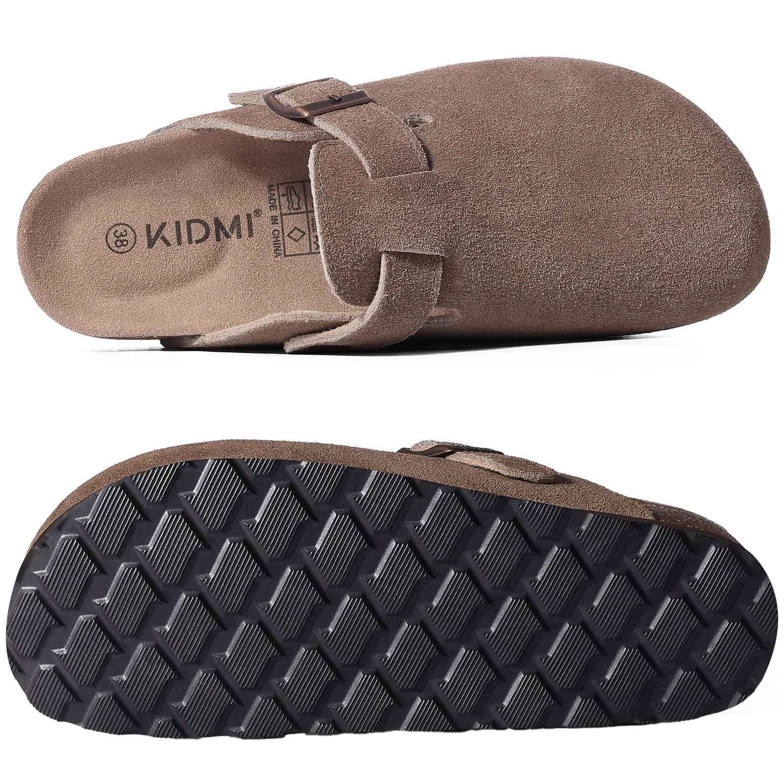 Kidmi, nuevos zuecos de gamuza auténtica para mujeres y hombres, zuecos con plantilla de corcho suave, zapatos cómodos de patata con soporte para arco, sandalias de playa