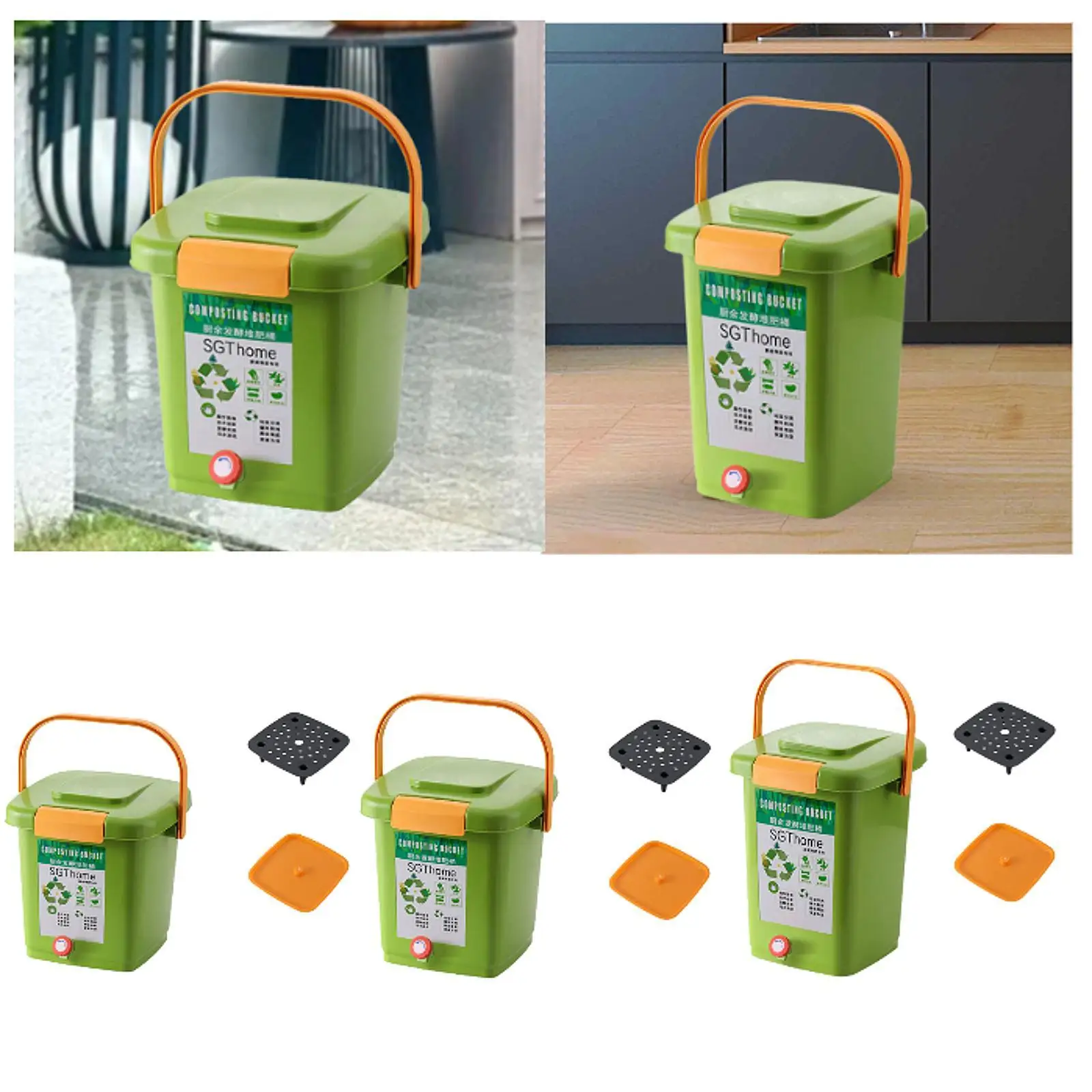 Tempat Sampah Kompos dengan Tutup Tempat Sampah Makanan Rumah untuk Balkon Halaman Belakang Dalam Ruangan