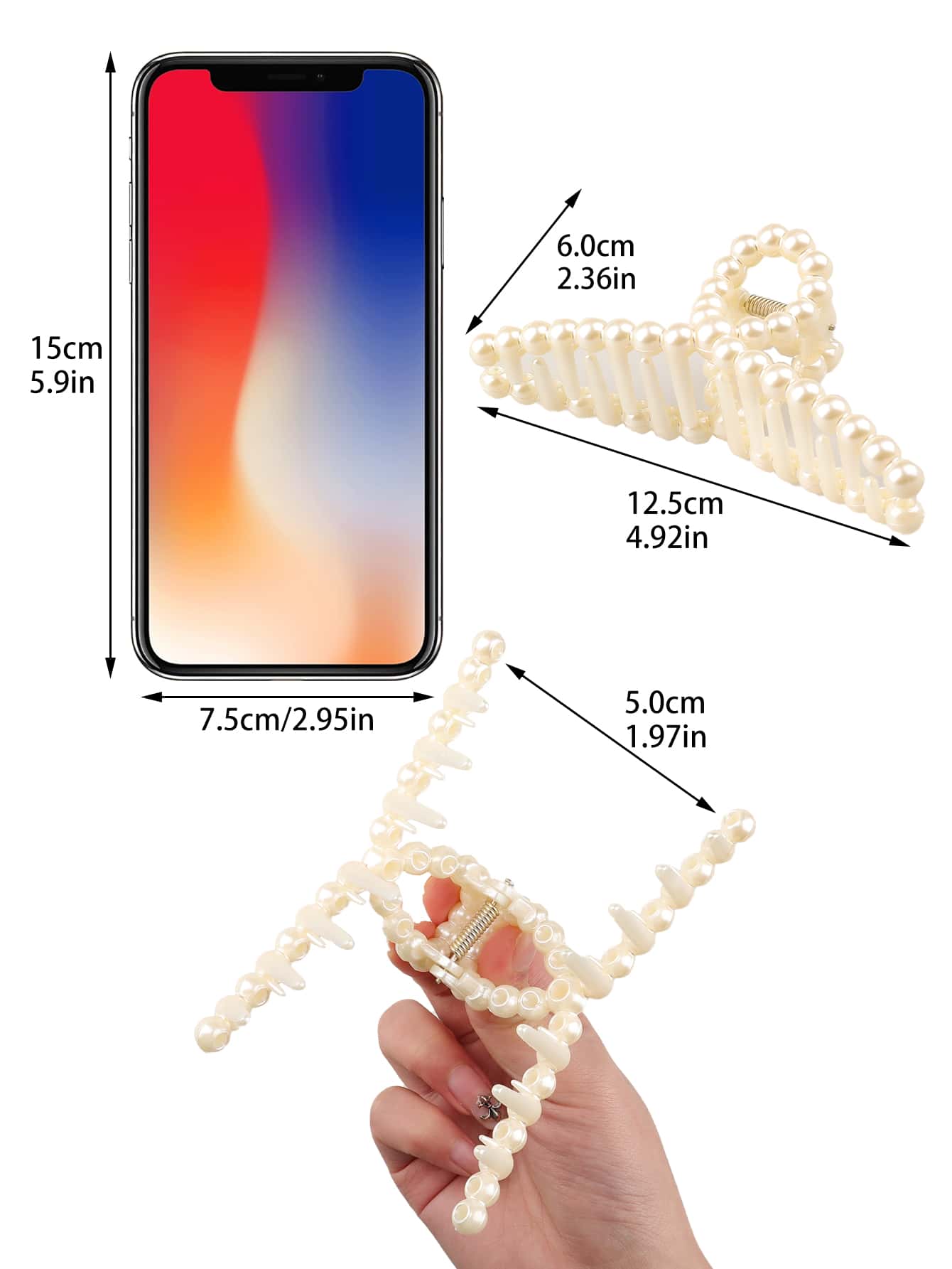 1 ชิ้นขนาดใหญ่ไข่มุกผม Claw คลิป, สีขาวหนายาวคลิป Barrettes อุปกรณ์เสริมผมสําหรับผู้หญิงและเด็กผู้หญิง