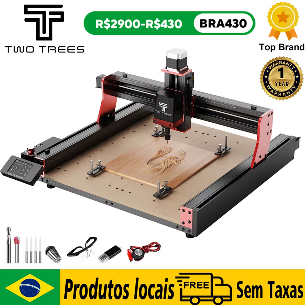 TWOTREES TTC450 Pro Máquina CNC Máquina de corte de metal de 4 eixos Controle GRBL 460x460x80mm Para máquina roteadora CNC e gravação a laser Corte de madeira acrílico couro plástico