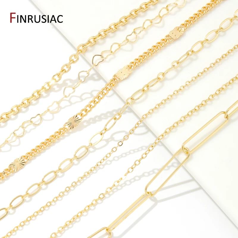 Cadena para hacer joyería DIY, varios tipos, cadenas de Cable de eslabones redondos de Metal y latón chapado en oro de 14K para costura, accesorios de joyería Diy