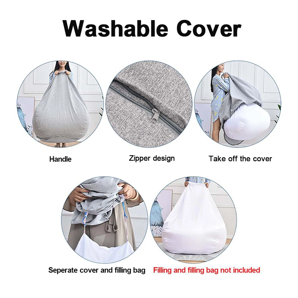 Large Bean Bag Chair Cover Sofa Color Simple Design Indoor Lazy Lounger Cover for Adults and Kids with No Filling