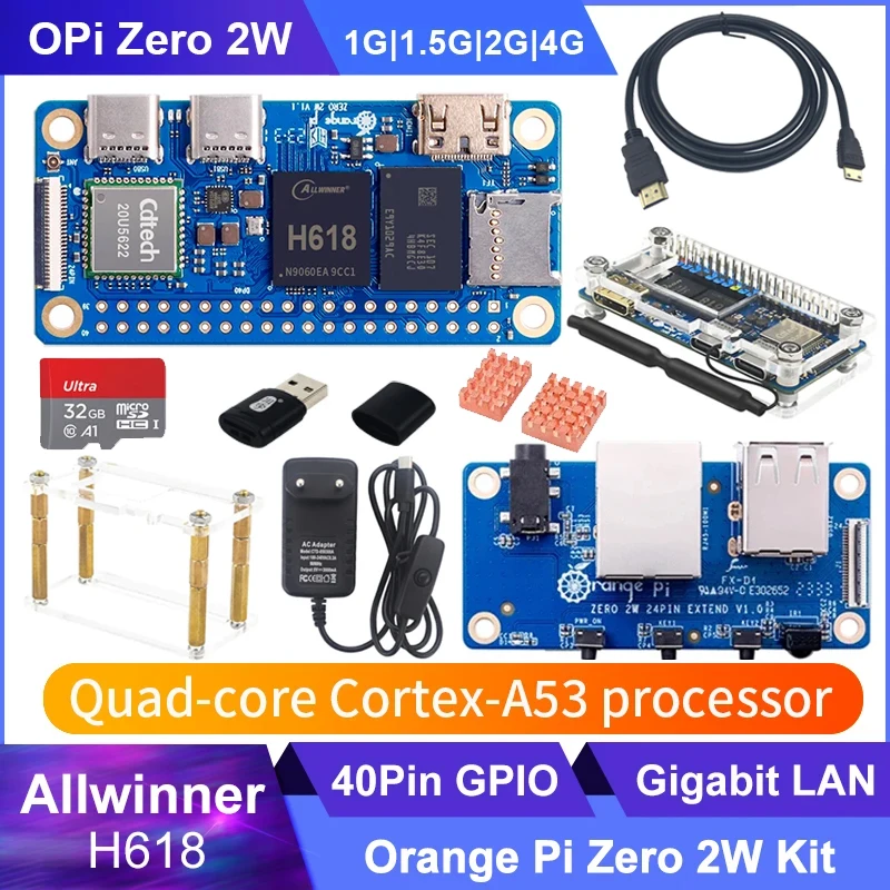Мини-ПК Orange Pi Zero 2 Вт, 1 Гб, 1,5 ГБ, 2 ГБ, 4 Гб, Allwinner H618, Allwinner H618, четыре ядра