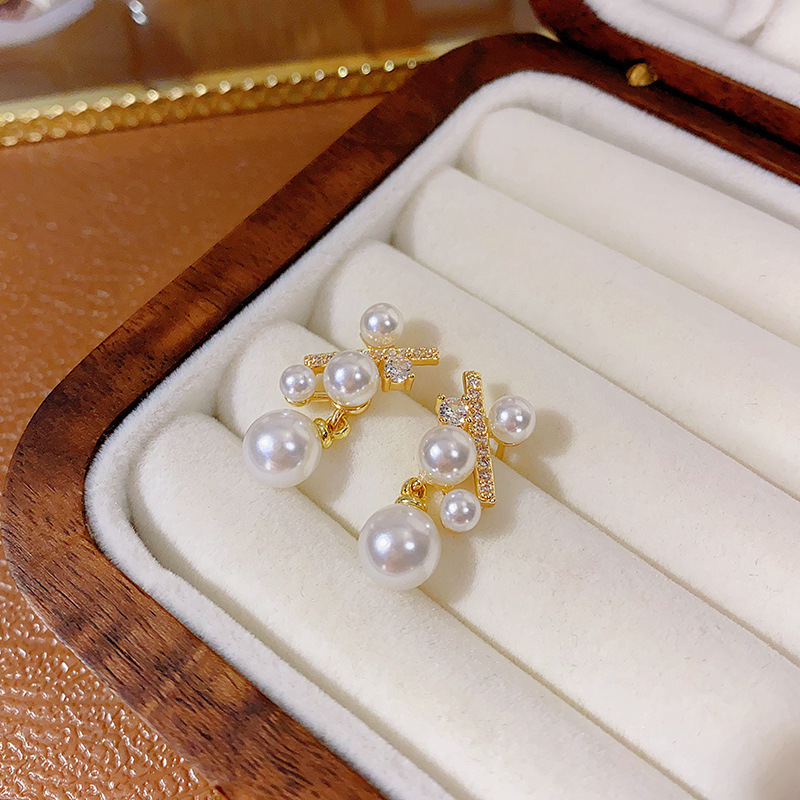 Pendientes de gota de perlas de cristal para mujer, aretes de circón de lujo, aguja de plata 925, moda coreana, joyería 2024