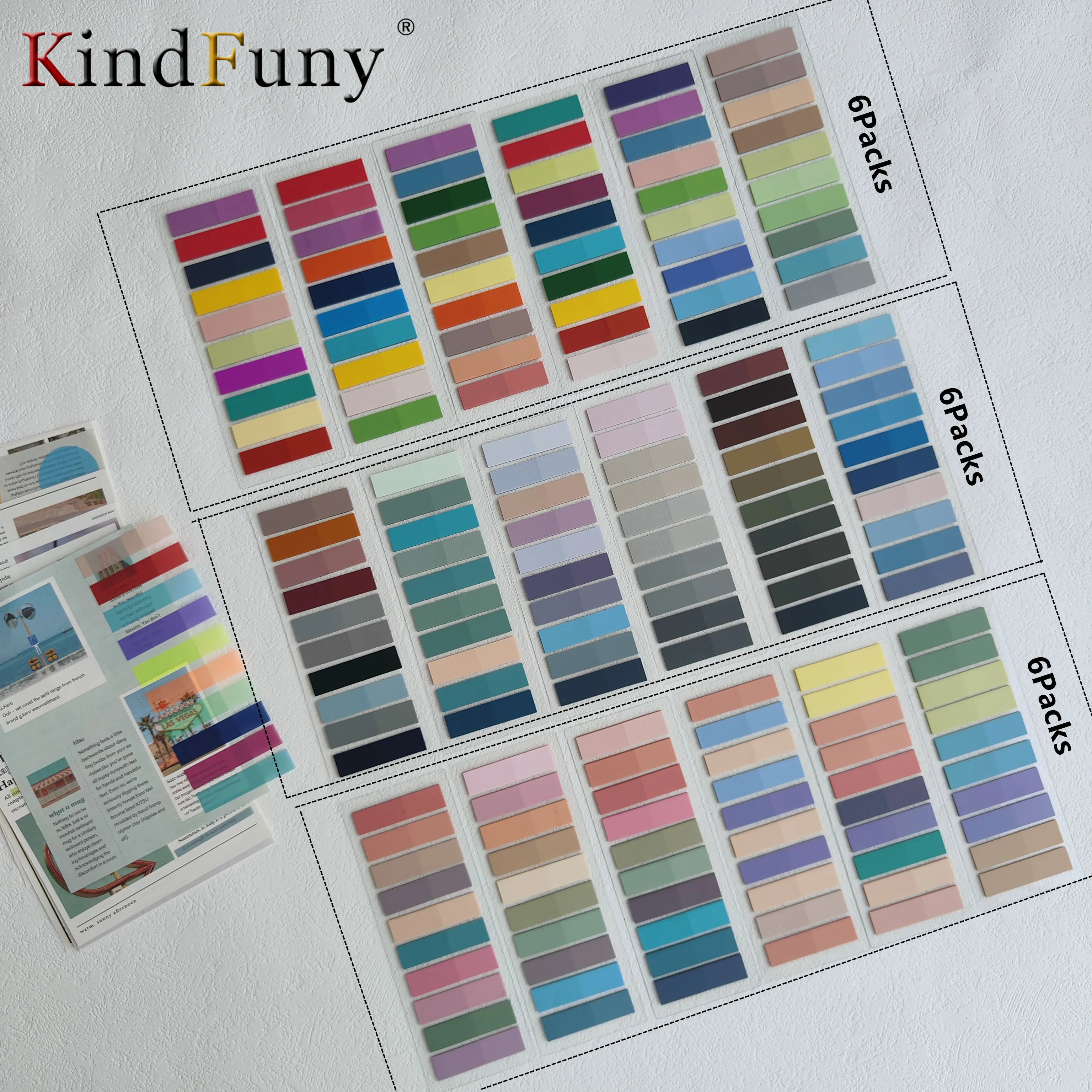 6 Packungen/1200 Blatt Morandi Transparente fluoreszierende Index-Tabs PET-Pfeil-Flaggen Haftnotizen für Seitenmarkierungen, Planer, Aufkleber, Büro