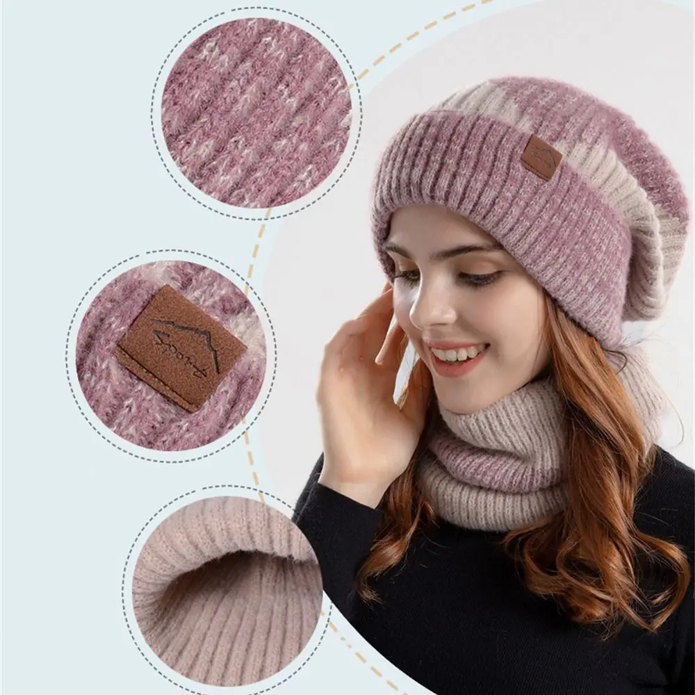 Moda addensare morbido cappello sciarpa Set antivento a prova di freddo caldo scaldacollo foderato in pile berretto per l'autunno inverno