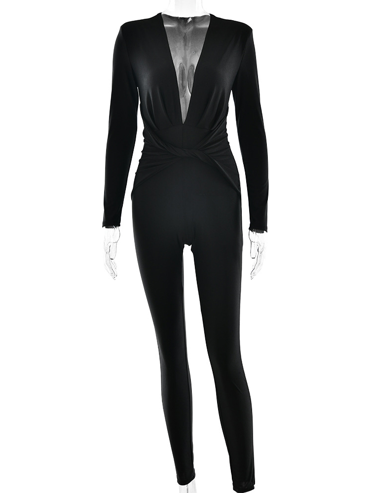 Sibybo ディープ V ネックセクシーなジャンプスーツ女性のための秋のファッションクロスシャーリング長袖ボディコンロンパースカジュアルワンピース服