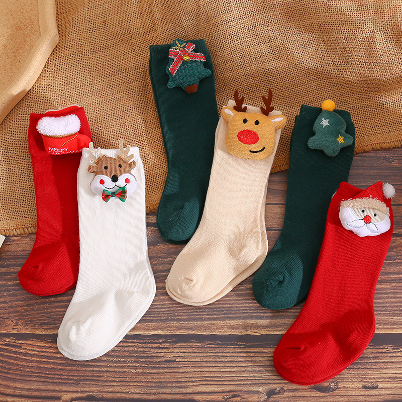 Accessori per neonati Calzini natalizi per ragazza Calzini da pavimento con fiocco per neonate Bambini Bambini Bambino Capodanno Calze di cotone Roba per neonati